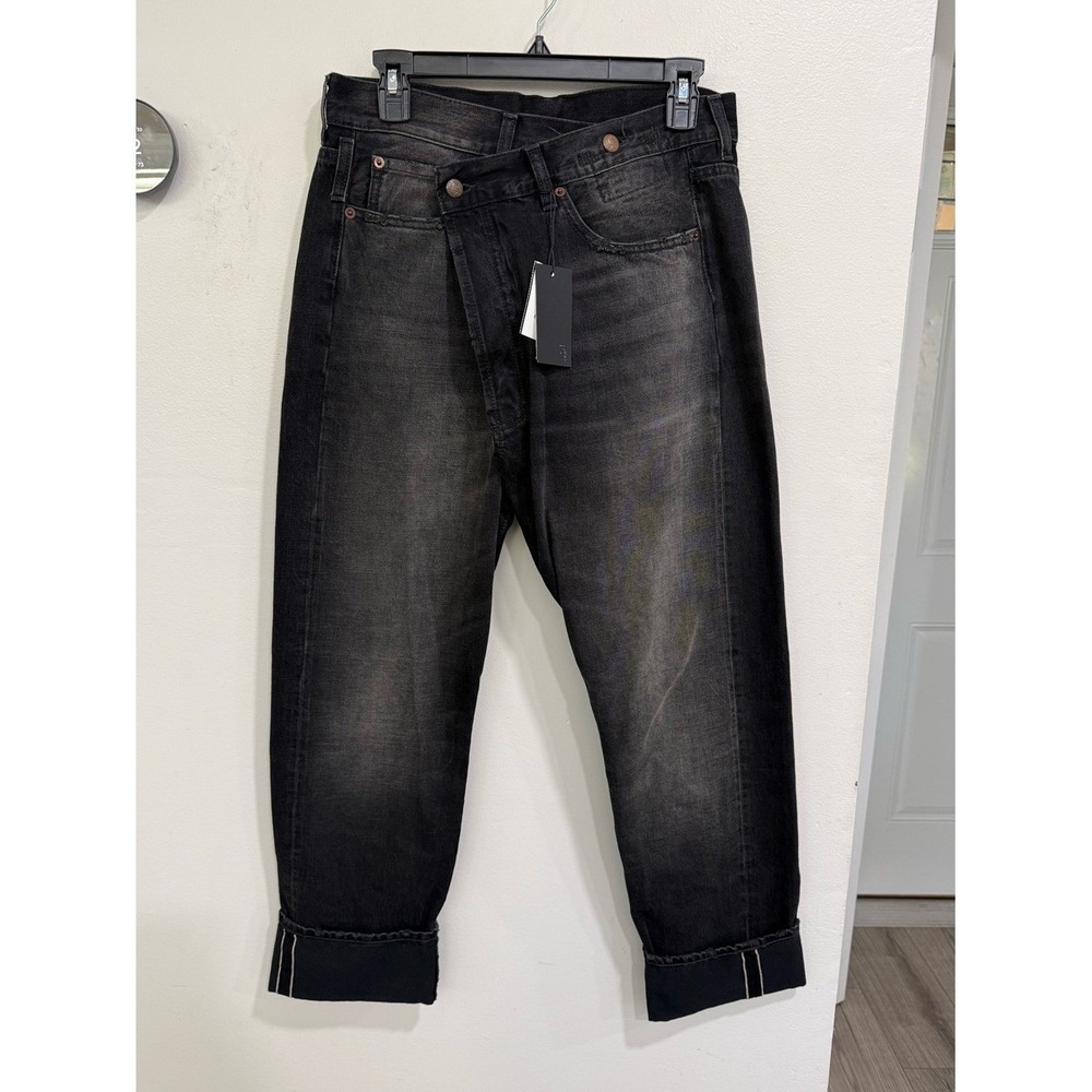 NWT R13 Cuffed Crossover Straight Leg Jeans Phantom Selvedge Black Made in Italy